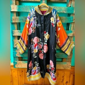 JOHNNY WAS Silk FIORI COAT Long Duster REVERSIBLE Kimono Snap Up Rare Size M
